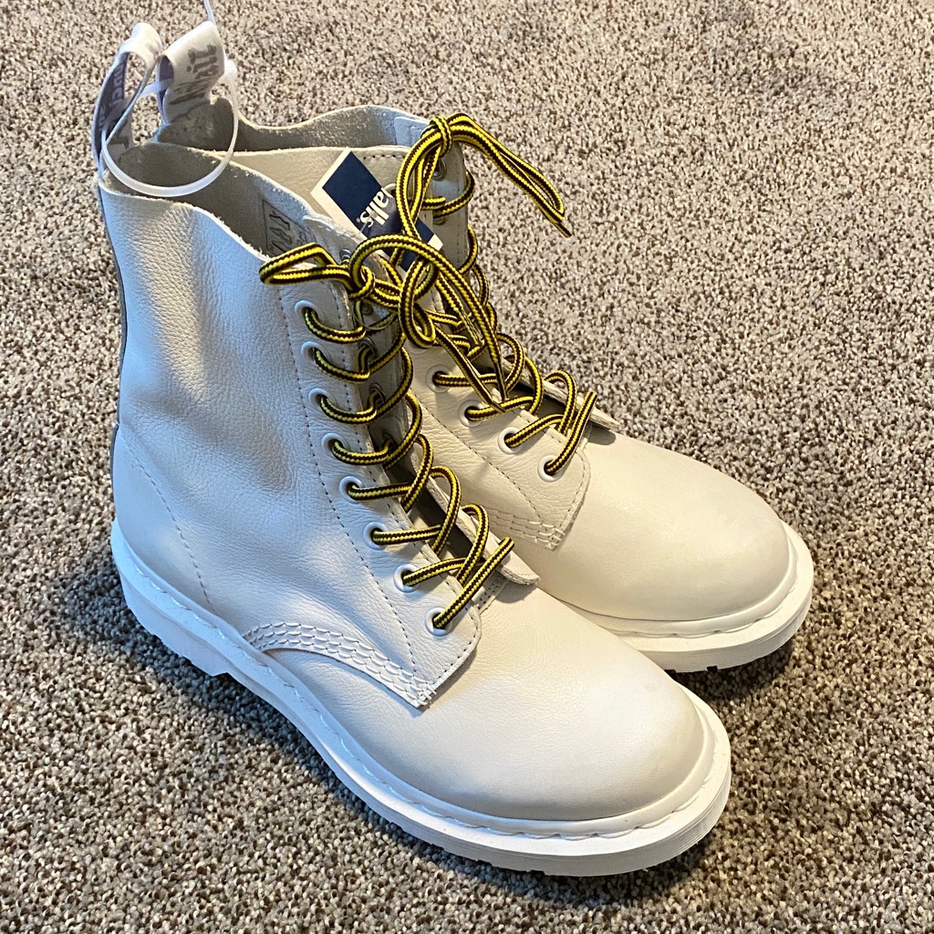 Dr. Martens White Leather Lace-Up Boots